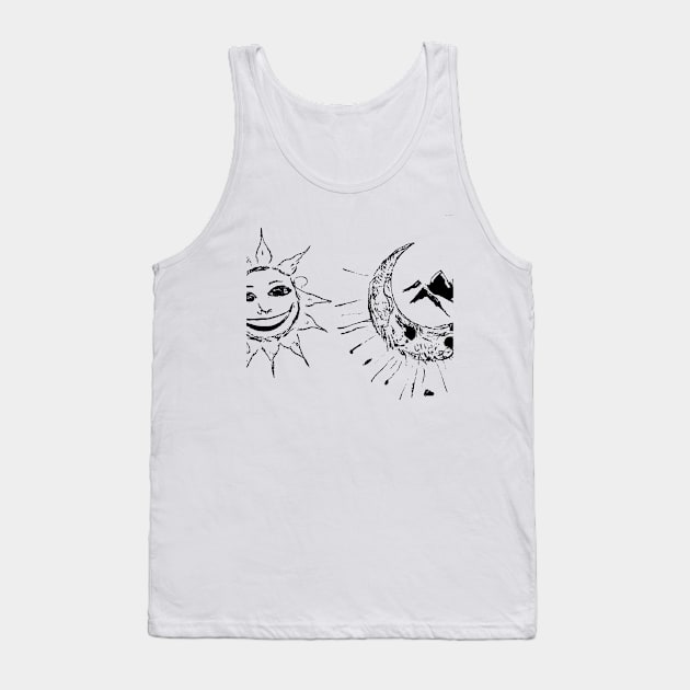 Crazy Smiling Sun and Moon Mountains Tank Top by lazykitty